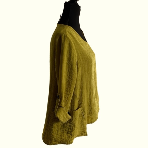 Ali Miles Boho Tunic | Size PM | Artsy Chartreuse Lagenlook Blouse Top - Picture 3 of 11